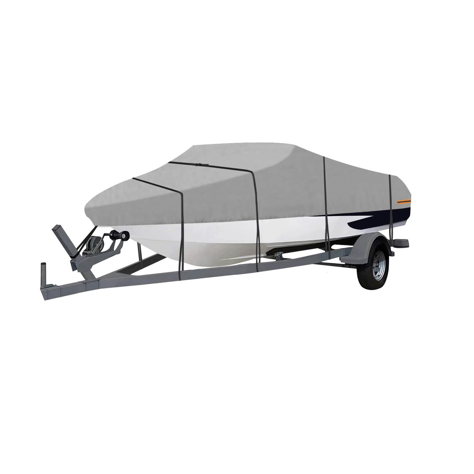 OutdoorLines Waterproof Boat Covers 12-14 Ft Long - Heavy Duty UV Resistant Trailerable Boat Covering for V-Hull,Tri-Hull, Bass, Runabout, Fish&Ski,Pro-Style Fishing Boat, Gray
