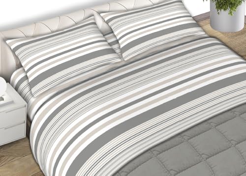 BIANCHERIAWEB Completo Lenzuola In Morbida Flanella Made Italy Disegno Jersey C.N 2 Piazze Grigio