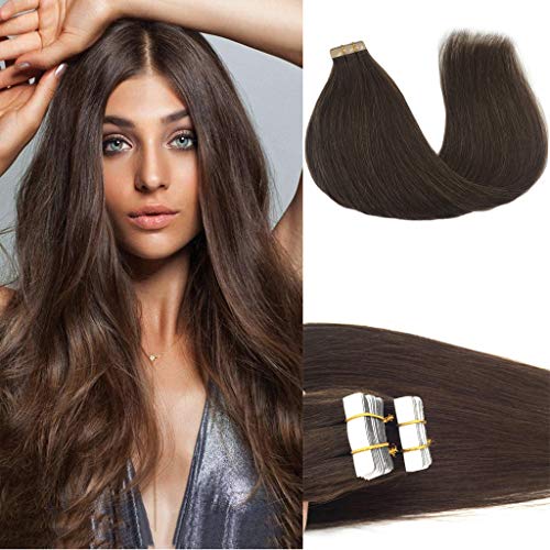 Googoo Tape in Hair Extensions Chocolate Brown Remy Human Hair Extensions Tape in Natural Hair Extensions 20pcs 50g 18 inch