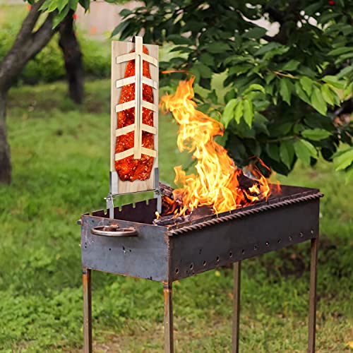 Randaco Flammlachsbrett Räucherbrett 2er Set, 5 Stufen einstellbar, mit Stabiler Edelstahl-Halterung, Lachs bis 2,5kg, für Feuerschalen,Outdoor Grill zedernholzbrett