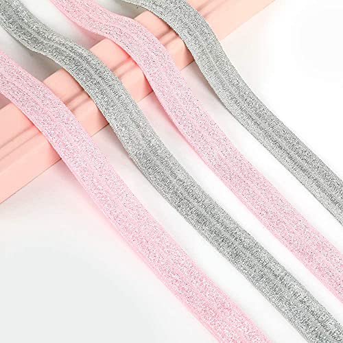Teemico 50 Yards Elastic Stretch Foldover Nylon Ribbon Rubber Band For Hair Ties Headbands,(15Mm Width, Glitter Gray) #TOP5