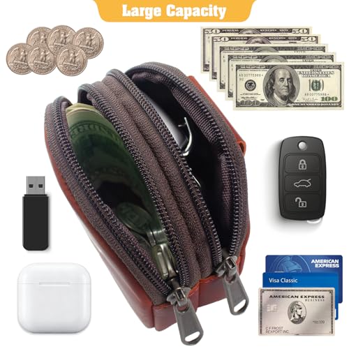 Image of Jack&Chris Coin Purse for Men, Genuine Leather Mini Coin Wallet Zipper Pocket with Back Belt Loop, Coin Bag for Men