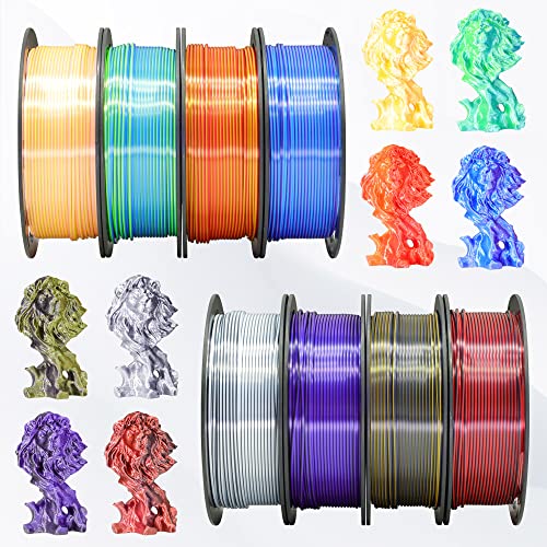 Image of BBLIFE 8 Spools Dual Color Silk PLA 3D Printer Filament Bundle, Silk Purple Gold White Red /Black, Purple /Blue, Red /Gold, Green /Blue, Yellow /Pink, 1.75mm Bicolor Silk PLA 250gX8