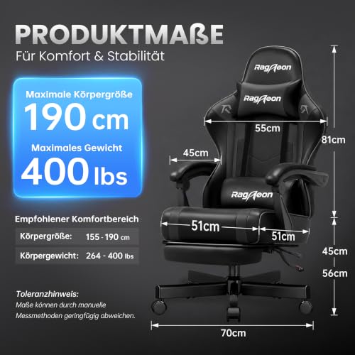 Riftracer Gaming Stuhl Chair Gamer Sessel - Ergonomischer Gamer Stuhl mit Fußstütze Kopfstütze und Lordosenstütz Höhenverstellbar… – Ansicht 3