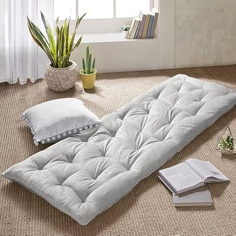Intelligent Design Edelia Foldable Poly Chenille Light Weight Lounge Floor Pillow Cushion Tufted Seat for Meditation, Game Playing, Yoga, Reading with Travel Wrap, 27" W x 74" L, Gray Cover