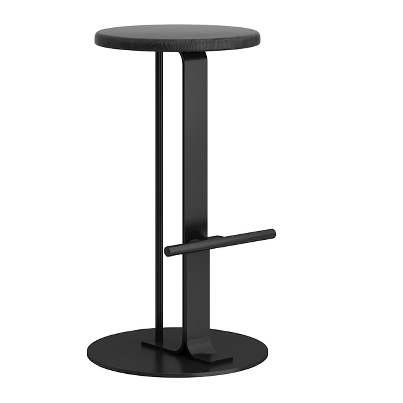 SXRLBM Solid Wood Bar Stools, Kitchen Round Height Stools with Footrest, Breakfast Bar Counter Chair, Sturdy Iron Frame, for Dining Room Cafe Pub Restaurant(Black,65cm)