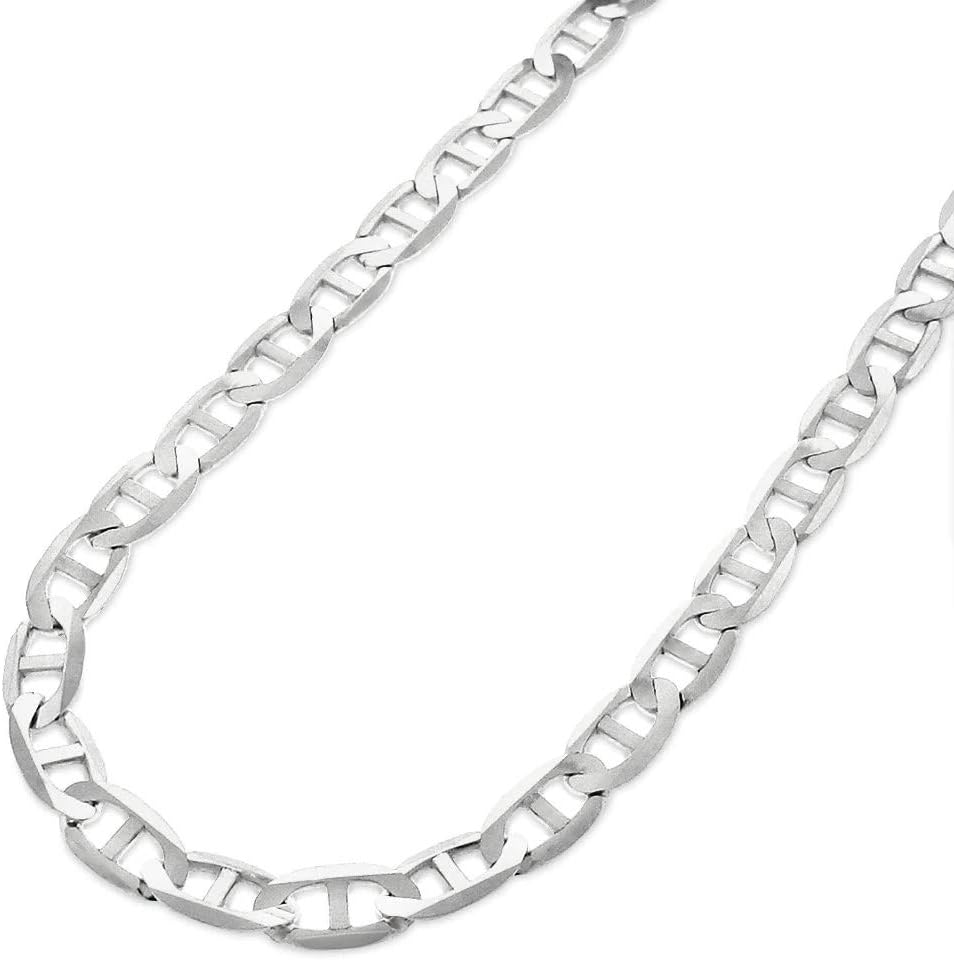 925 Sterling Silver chain 3.5MM, 4.5MM, 5.5MM, 6.5MM, 8MM,9MM,10.5MM,12MM Solid Flat Mariner Link Chain Necklace- Silver Necklace Chain, Men and Women, Made In Italy 18" 20" 22" 24" 26" 28"30"