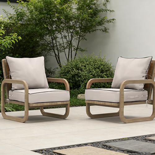 Image of 22x22 Outdoor Chair Cushions Set of 2, Waterproof Deep Seat Cushions for Patio Furniture with Removable Cover,Fade Resistant 4'' Outdoor Seat Cushion with Ties Handle for Sofa Couch,Cream Black Piping