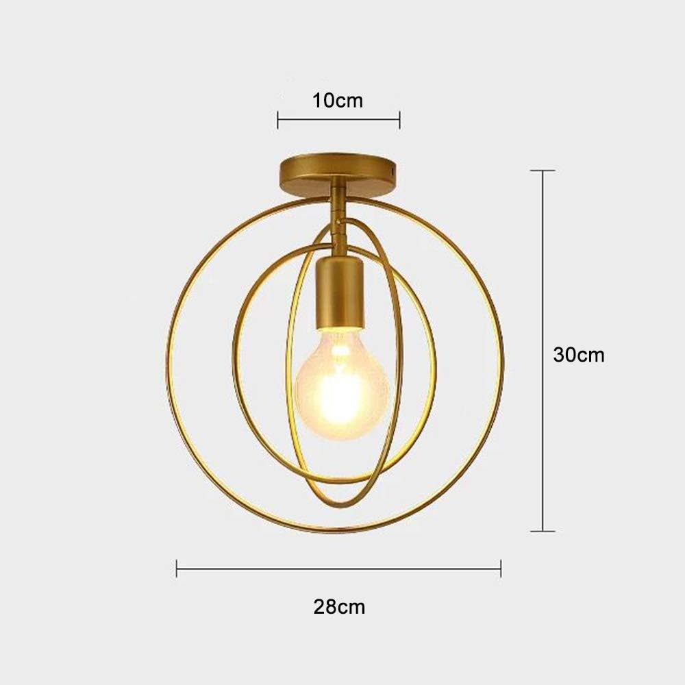 Mengjay Retro Industrial Ceiling Lamp - E26 Vintage Pendant Light Modern LED Metal Lighting Shades Gold Metal cage lamp Shade for Loft Restaurant Coffee Bar (Round)