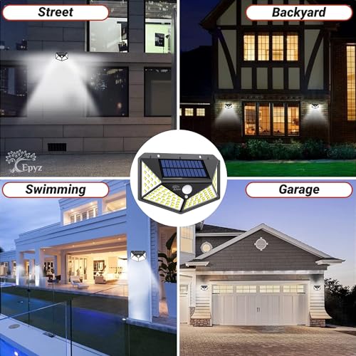 Image of Epyz ABS Plastic Solar Light Outdoor Waterproof Motion Sensor Lights Wall Night Light With 2 Modes For Fence Garage Yard Step Stair [ White Light,Pack Of 1, 100LED ]