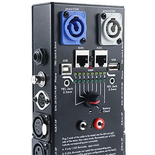 MFL. 13-Plug Audio Cable Tester Line Finder Black 13-in-1 Cables Checker 8-Way Switch Wire Tracker with LED Indicators, Rectangular