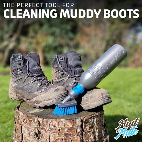 Portable Boot Cleaner Brush - Heavy-Duty Muddy Boot & Shoe Scraper with 500ml Bottle & Garden Hose Adapter - For Football Boots, Wellies, Hiking Boots, Bike & Pushchair Wheels - Outdoor Gift