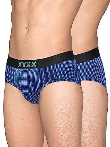Image of XYXX Men's Blox Tencel Micromodal Regular Fit Printed Antimicrobial Briefs with No Marks Waistband (Pack of 2)