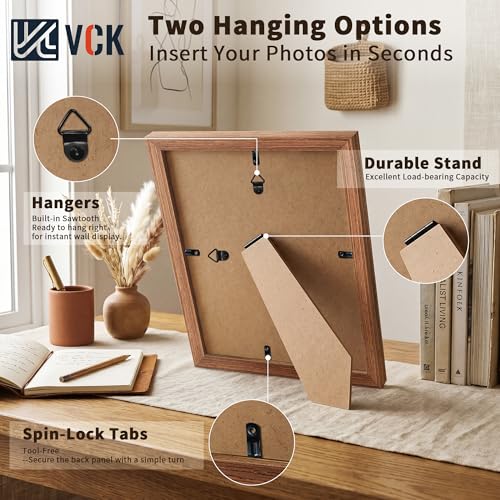 Image of VCK 8x12 Picture Frame 5 Pack, Walnut Exclusive Wood, HD Glass, for Photo
