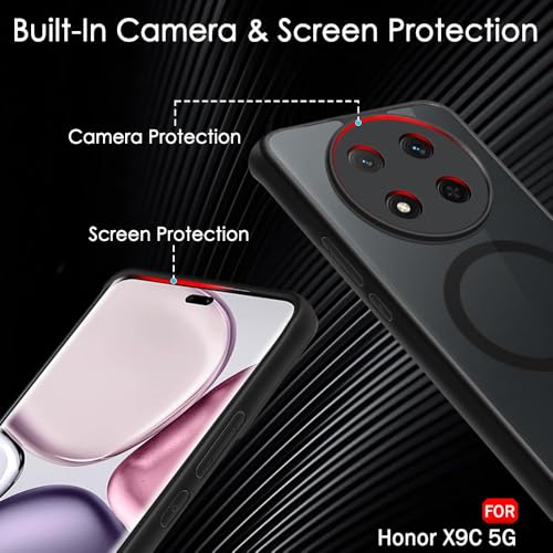 Image of TheGiftKart Hybrid Shockproof Back Cover Case for Honor X9C 5G | Hard Back Case Cover for Honor X9C 5G (PC & TPU, Translucent Smoke Matte Back, MagSafe Compatible, Black Sides)