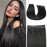 YWUEXT Wire Hair Extensions Real Human Hair 14 Inch 70g #1 Jet Black Hairpiece Natural Real Hair Extensions Wire Hair Extensions with Invisible Line Straight Remy Hair Extensions