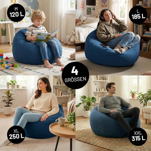 Lumaland Sitzsack Comfort Line | Indoor Beanbag 70x80x50cm mit mehr als 1 Mio. anpassbaren...