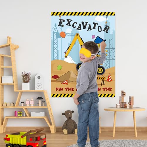 Image of WERNNSAI Pin The Bucket on The Excavator Party Games - Construction Party Supplies Truck Birthday Construction Party Games with 24 Pcs Stickers for Birthday Activities