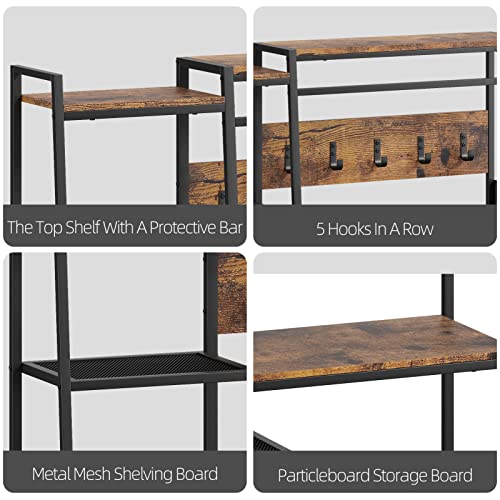 Amyove 71In Industrial 5-In-1 Large Hall Tree With Storage Bench, Coat Rack, 5-Tier Shelves, Fabric Storage Side Bag, Side Hooks, Wood Look Accent Furniture-Sturdy Metal Frame Organizer #TOP6