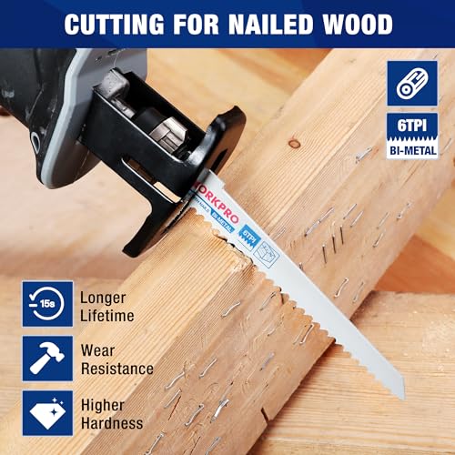 Image of WORKPRO 10-Piece Reciprocating Saw Blade Set, BIM Saw Blades for Metal /Nailed Wood Cutting, Organizer Case Included