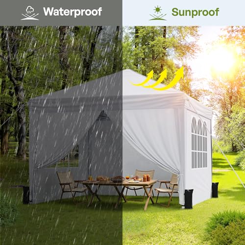 10x10 Pop Up Canopy with Sidewalls, Instant Portable Canopy Tent with Carry Bag for Commercial Events, Camping, Parties - White - Image 6