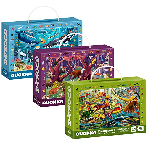 60 Pieces Floor Puzzles For Kids Ages 4-8 – 3 Jigsaw Kids Puzzles Ages 6-8 By Quokka – Search & Find Learning Game For Toddler Ages 3-5 Ocean Wild Animals & Dinosaurs - Gift Games For Children 8-10 #TOP7