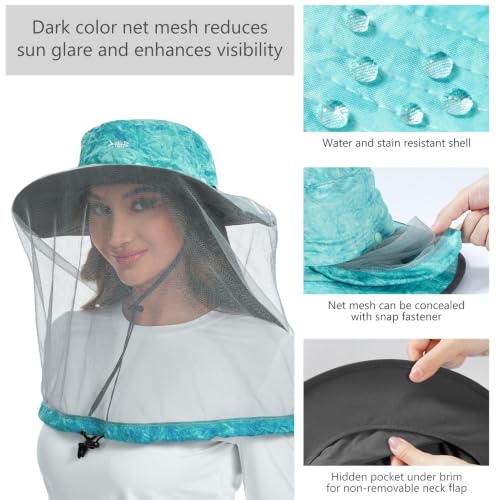 Image of BASSDASH UPF 50+ Mosquito Sun Hat with Hidden Head Net and Neck Flap for Men Women Outdoor Fishing Hiking Camping