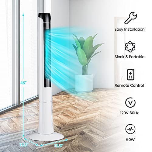 Tangkula 48-Inch Tower Fan With Remote Control, Quiet Bladeless Tower Fan W/ 3 Speeds, 3 Modes, 1-15H Timer & Led Display, 80° Oscillating Floor Standing Fan, Portable Circulating Fan For Home Office #TOP4