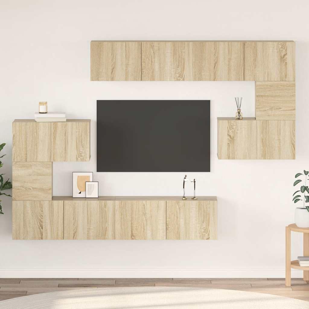 8-TLG Sonoma - Juego de 8 tablas de pared de madera de roble, 240 cm de ancho, aparador moderno para TV con amplio espacio para salón y dormitorio