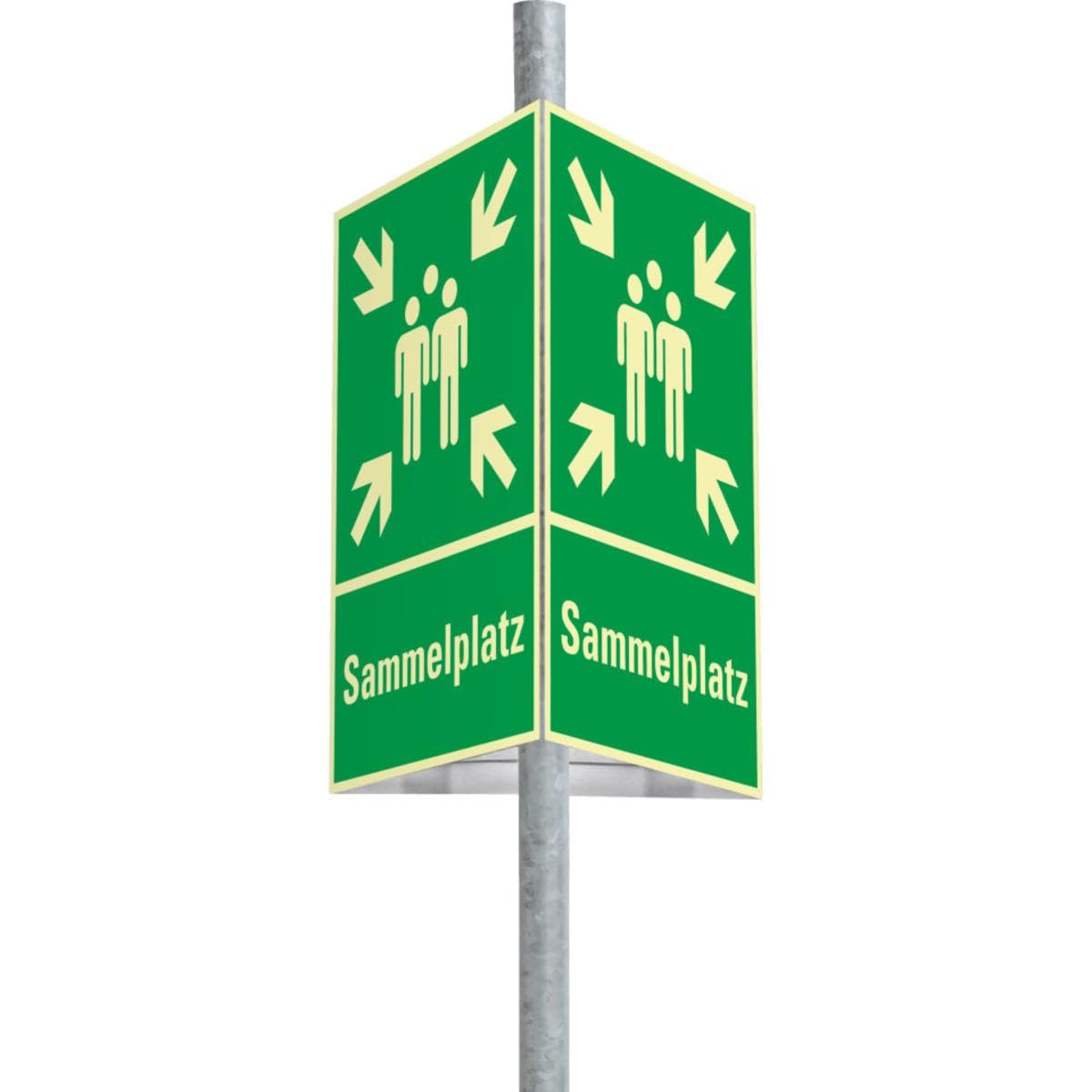 langnachleuchtendes Dreieckset Sammelstelle, Aluminium, 400x600 mm, inkl. Befestigungsset, 3 Schilder