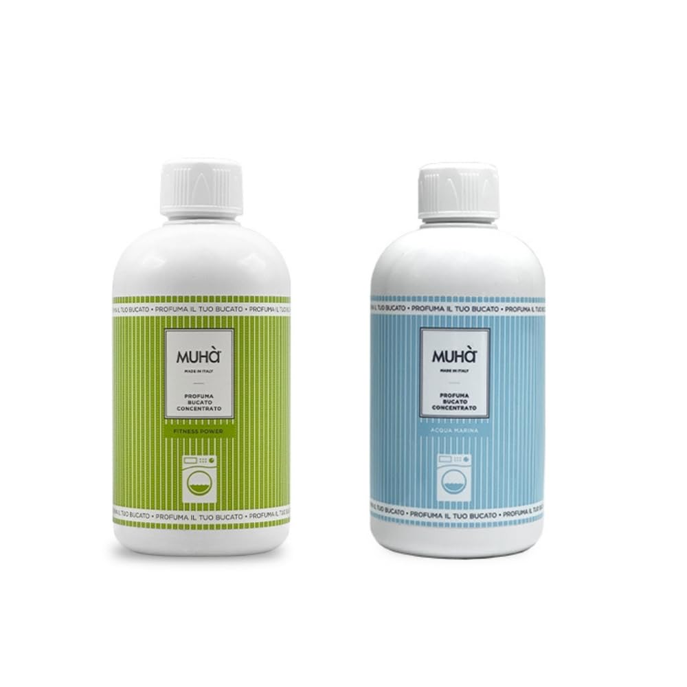 Packung mit zwei Duftkonzentraten für Wäsche, intensiver und langanhaltender Duft, 400 ml – Fitness Power + Meerwasser, insgesamt 800 ml, langanhaltende Frische