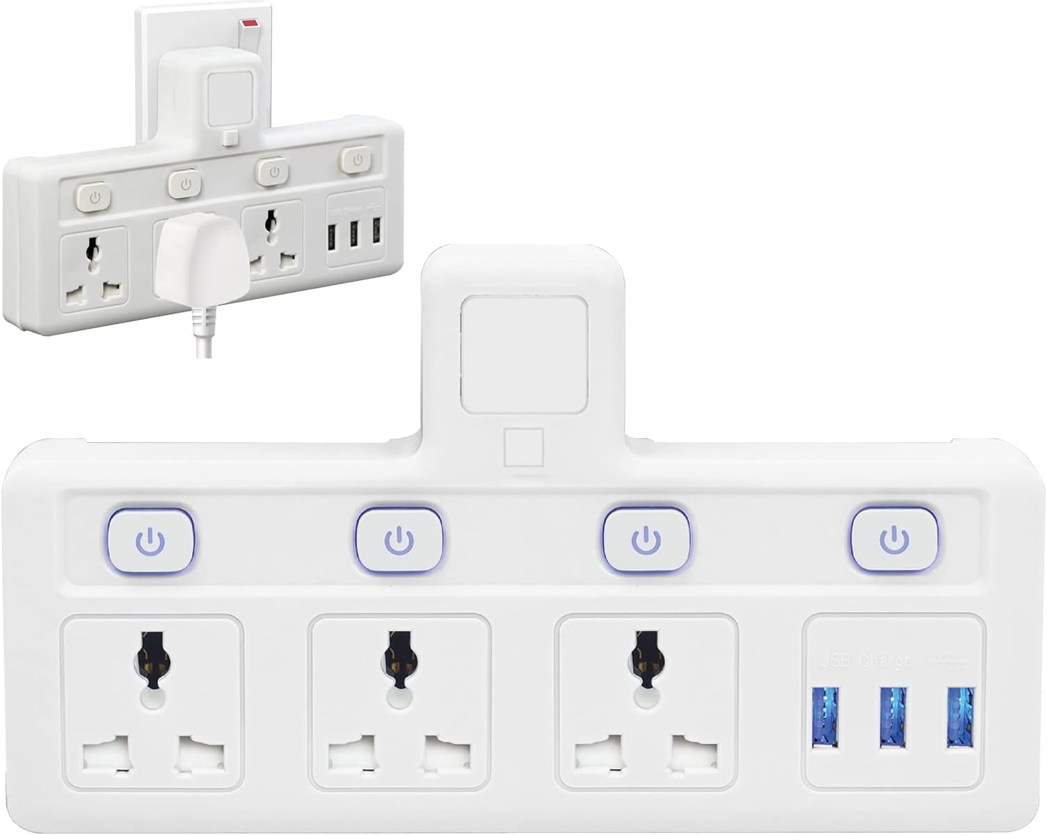 Tycom Power Adapter Multi Plug Extension with 4 Ways Night Light, Extender Wall Charger Socket Multiple Electrical Outlet Adaptor, Charging Station for Home, Office -3 Way + 3 USB without Night Light