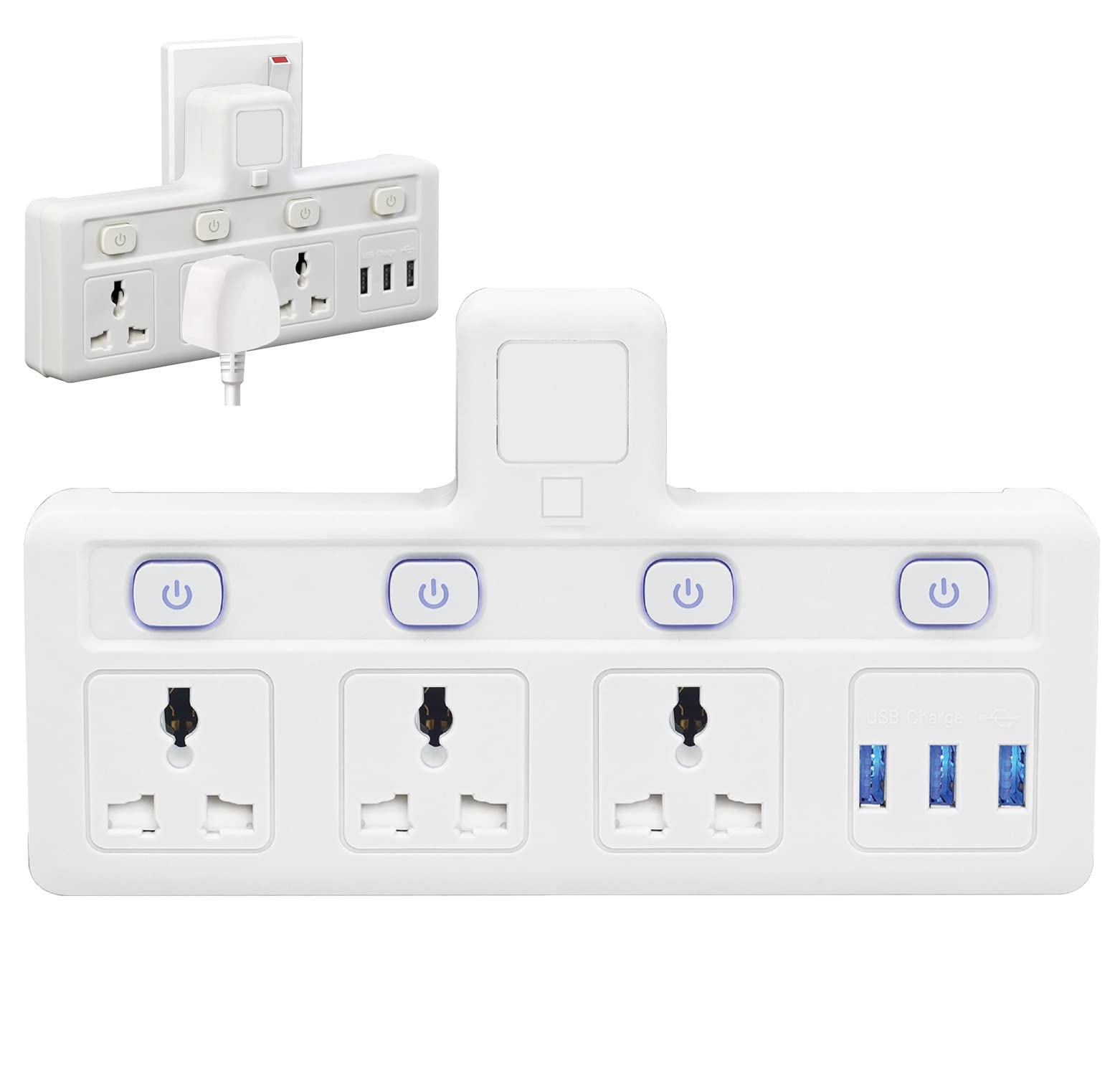 Tycom Power Adapter Multi Plug Extension with 4 Ways Night Light, Extender Wall Charger Socket Multiple Electrical Outlet Adaptor, Charging Station for Home, Office -3 Way + 3 USB without Night Light