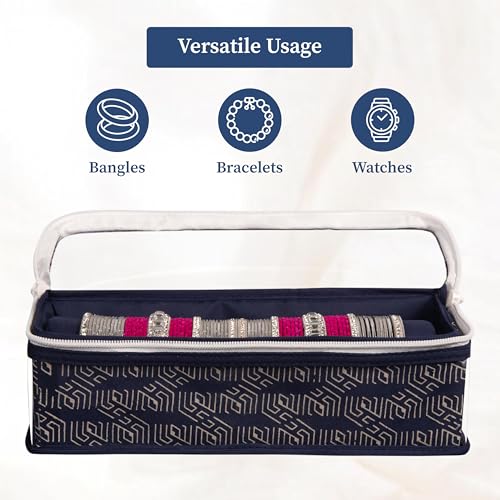 Image of HomeStrap Cotton Single Rod Bangle Box with Transparent Top | Waterproof, Dustproof Organizer for Bangles, Chudis, Bracelets, Watches & Jewellery | Compact Storage Organizer | Navy Blue | Pack of 1