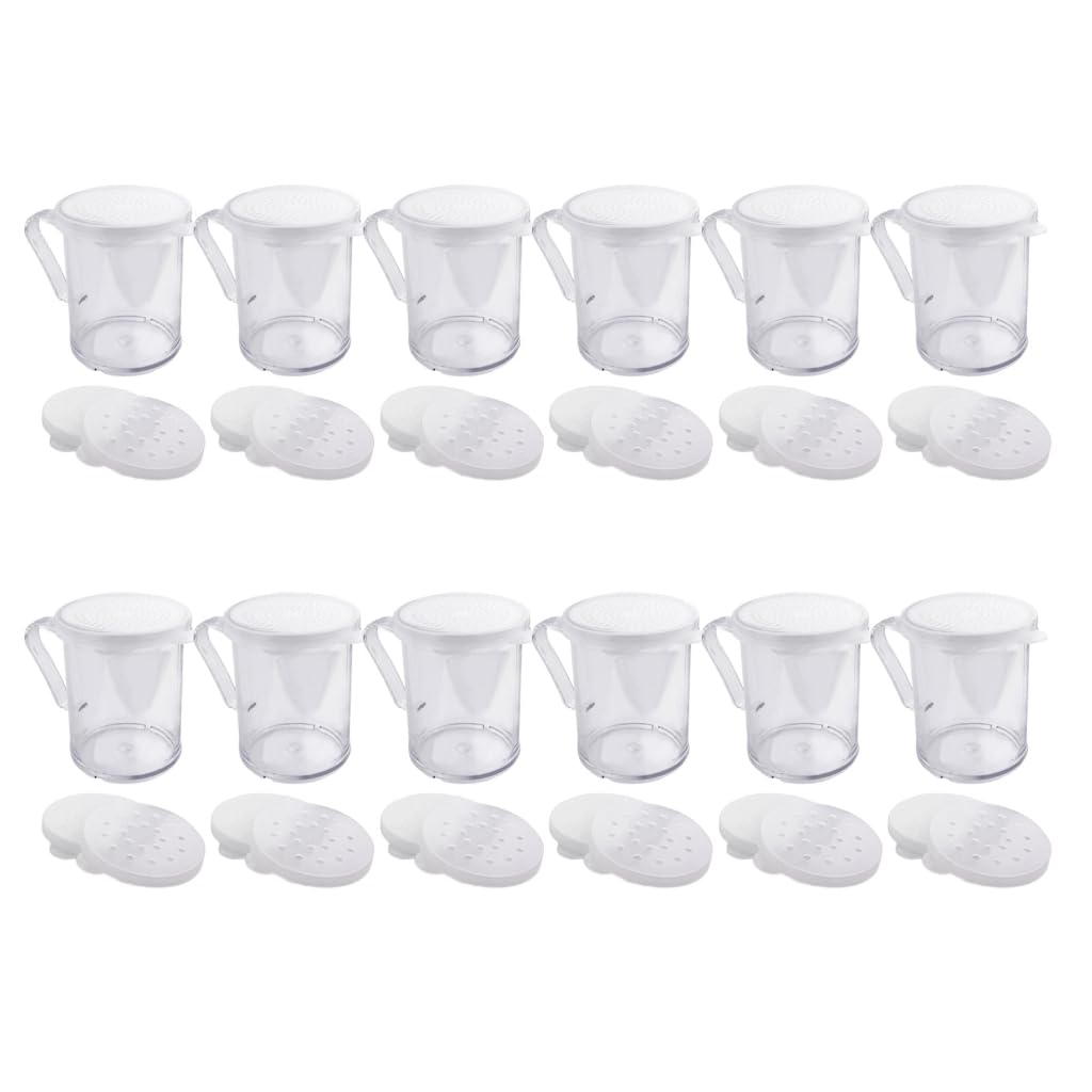 12 plumeros de especias de malla fina con asa para hornear y cocinar, dispensador de azúcar transparente
