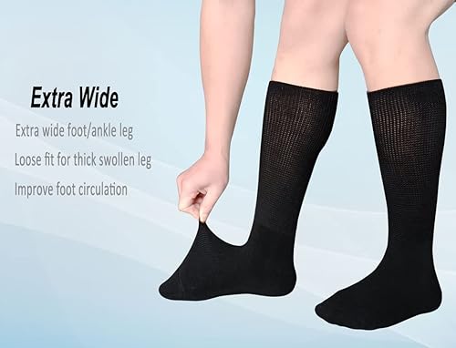 Miniatura 4 de COIYUFUX Calcetines bariátricos extra anchos para diabéticos, para linfedema, edema hinchado, pierna fundida, pantorrilla, 2 pares