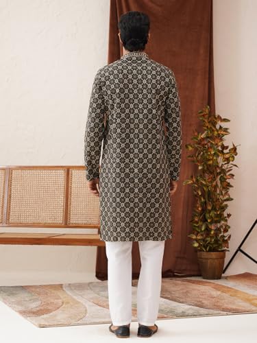 Image of Jompers Olive Embroidered Kurta Pyjama Set For Men (Olive, S)