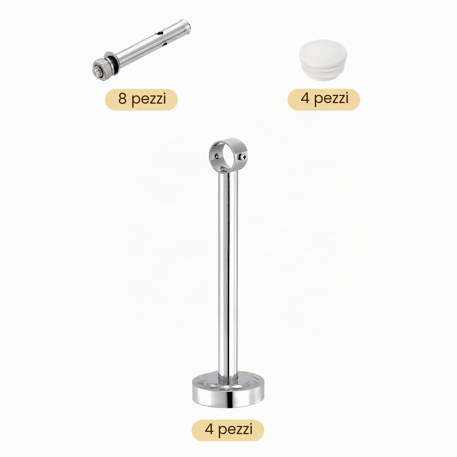 QUARKZMAN 4 Set 9.84" Supporto Bastone Tenda Soffitto Adatta a Tubo 1.02", Ganci Asta Bastoni per Tende Acciaio Inossidabile, Supporti Asta per Armadio per Asta per Tende Bagno, Argento