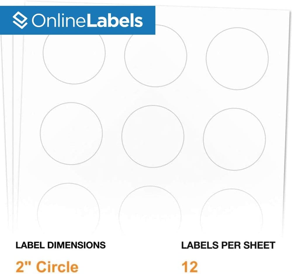 2 Inch Round Labels - Pack of 1,200 Circle Stickers, 100 Sheets - Inkjet/Laser Printer - Online Labels - Canning/Mason Jar