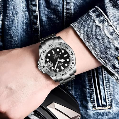 Image of LIGE Fashion Watches for Men Stainless Steel Business Dress Watch Waterproof Analog Quartz Watch with Luminous Date Display Manl Wrist Watch
