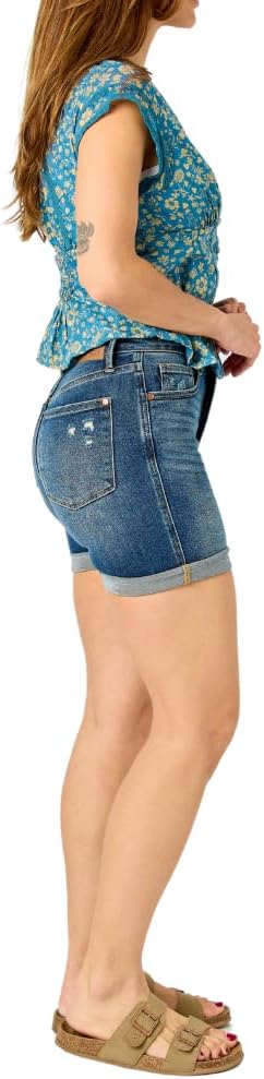 Judy Blue High Waist Tummy Control Vintage Wash Cuffed Shorts - Image 4