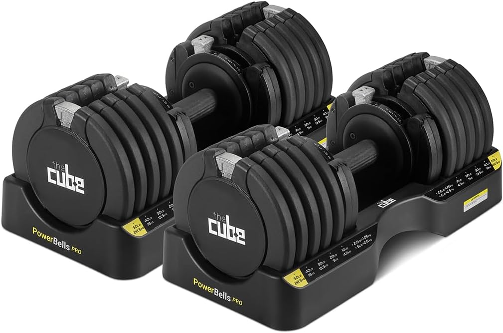 The Cube Club Cast Iron Pro 5-IN-1 Adjustable Dumbbells Set Home Workout Gym Equipment PowerBells for Men and Women (50Kg), Black