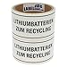 Labelident Transportaufkleber - Lithium-Batterien Lithiumbatterien zum Recycling - 150 x 50 mm - 100 Batterie Aufkleber auf 76 mm (3 Zoll) Rolle, Akku Etiketten