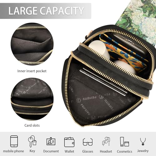 Sling Bag For Women-Van Gogh Masterpiece White Rose Oil Painting,Small Crossbody Backpack，Travel Hiking Chest Bag Daypack4