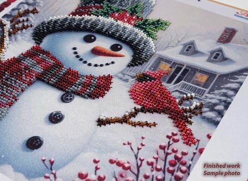 Image of AllAboutEmbroideryUA Bead Embroidery Kit Snowman DA-1108 | Beaded Cross Stitch, Christmas, Beadwork, Needlework