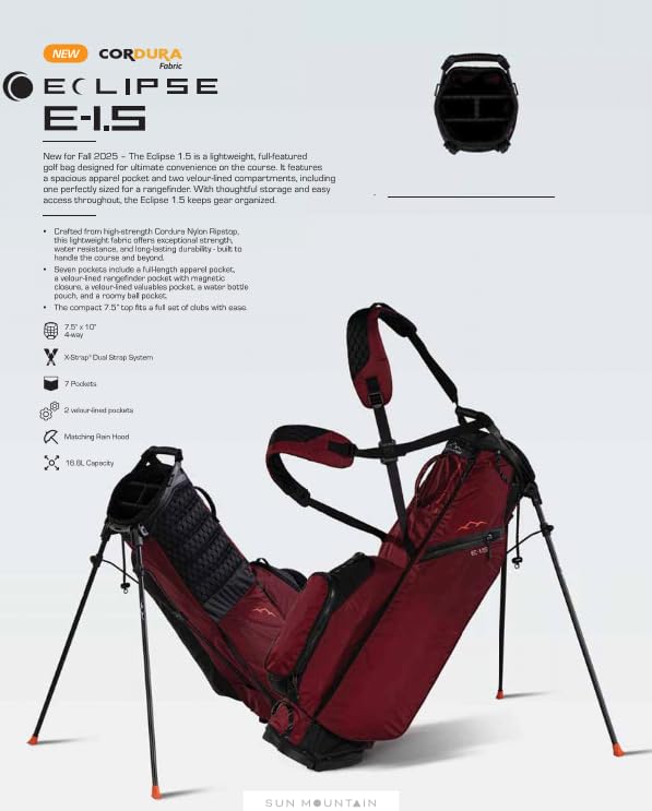 Sun Mountain Men's Eclipse 1.5 Lightweight Stand Golf Bag, 4-Way Top, 2026 Model, Black by Sun Mountain - Image 2