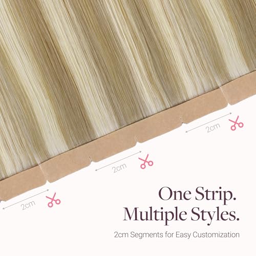 Image of GOO GOO Tape In Weft Hair Extensions Human Hair, 16 /22 Light Blonde Highlighted Golden Blonde, 8cm Wide Tape, 16inch 10pcs 50g, Tape Weft Hair Extensions, Seamless Tape in