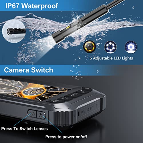 Cimelr Dual Lens 5 Inchs Ips Screen Endoscope, Inspection Camera With 16.5Ft Flexible Cable, Waterproof Borescope Snake Camera With 6+1 Led Lights, 4.0X Zoom, 32Gb Card, 4 Tools Industrial Endoscope #TOP3