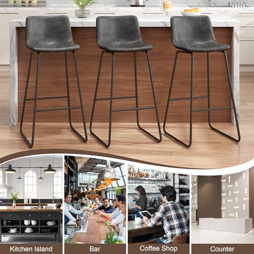 Image of REONEY Bar Stools Set of 2, 30 inch Urban Faux Leather Counter Stools, Grey