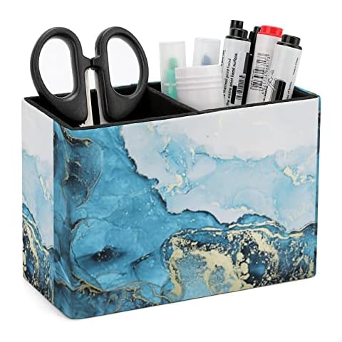 Niapessel Pencil Holder for Desk, Blue Marble Pen Holder Storage Desktop Pen Organizer Desk Pencil Organizer Makeup Brush Holder for Office School College Leather Cover